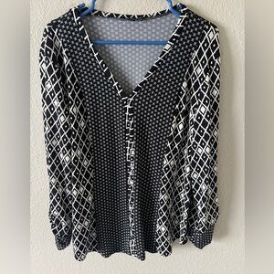 Notations Black and White Diamond Pattern Blouse XL Excellent Condition